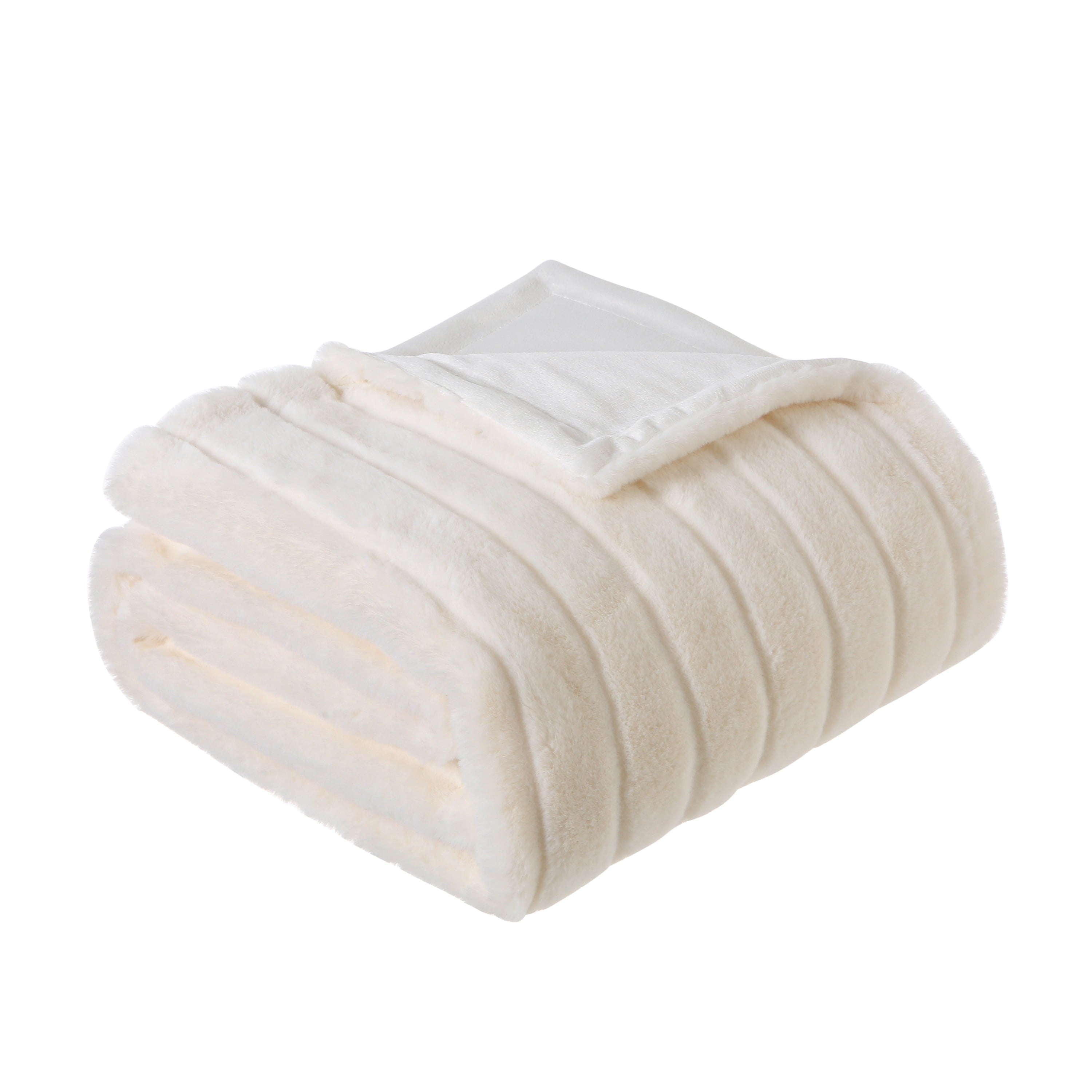 Mainstays Cream Stripe Faux Fur Throw Blanket, 50
