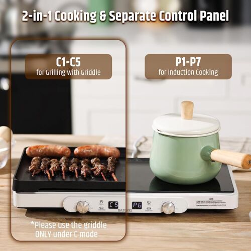 Razorri Electric Induction Cooktop, 2 Burners, Removable Cast Iron Griddle Pan