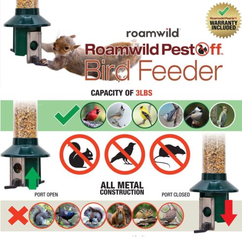 Roamwild PestOff Squirrel Proof Wild Bird Feeder Mixed Seed Sunflower Heart V...