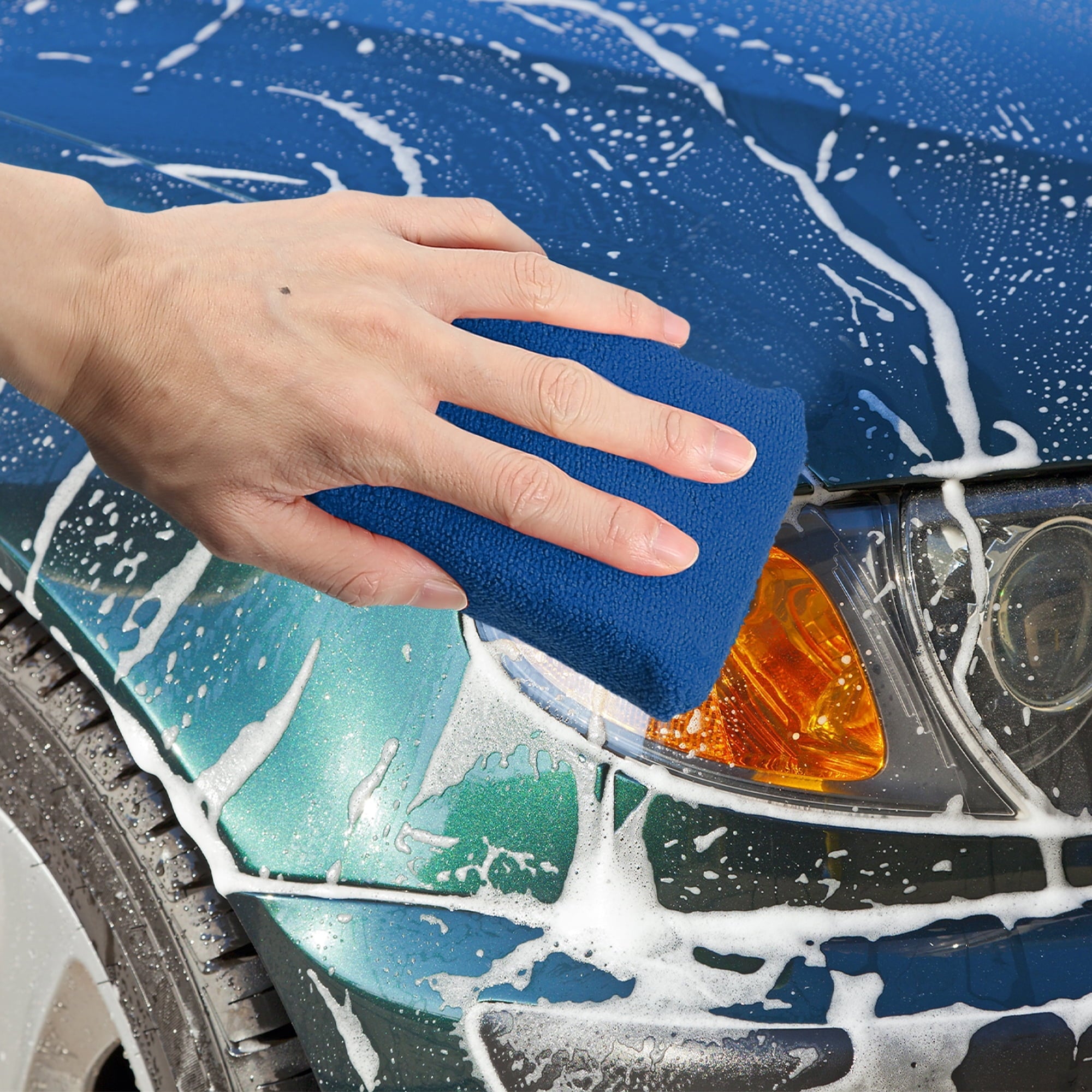 Unique Bargains 6pcs Dark Blue Microfiber Detailing Applicator Sponges for Applying Wax Car Wash Dirt Washing Tool