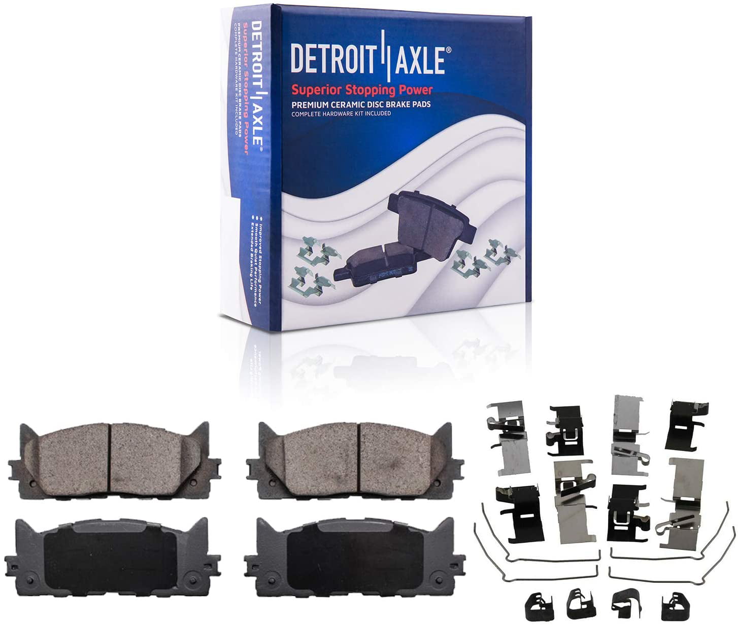 Detroit Axle - Brake Pads for 07-17 Toyota Camry 08-18 Avalon Lexus ES300h, 07-18 ES350, 4 Ceramic Brake Pads Front & Rear 2008 2009 2010 2011 2012 2013 2014 2015 2016 2017 Replacement