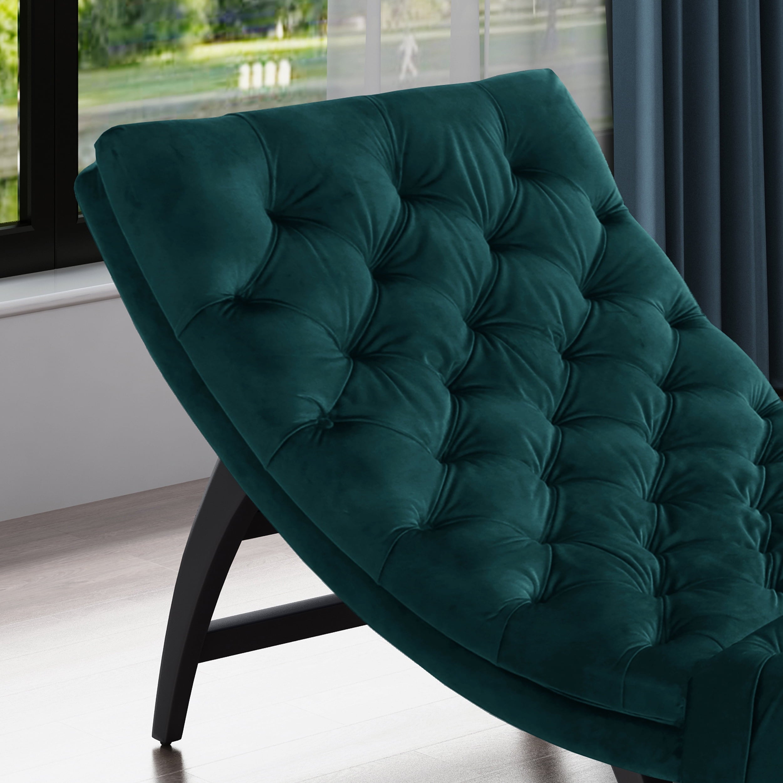 Noble House Wade Indoor Velvet Button Tufted Chaise Lounge, Teal, Dark Brown