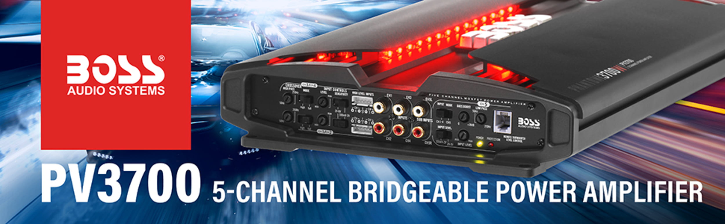 BOSS Audio Systems PV3700 5 Phantom Series Car Audio Amplifier – 3700 High Output, 5 Channel, 2/4 Ohm Stable, Low/High Level Inputs, High/Low Pass Crossover, Full Range, Bridgeable, Subwoofer