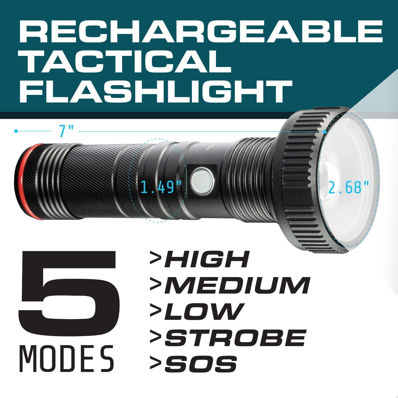 Bell+Howell Taclight Max Tac Flashlight 5 Modes Tactical Rechargeable Flashlight 0.6lb