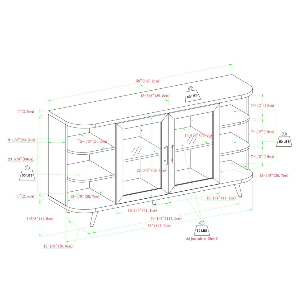Walker Edison Modern Curved Edge Fluted Glass Door Sideboard  Dark Walnut