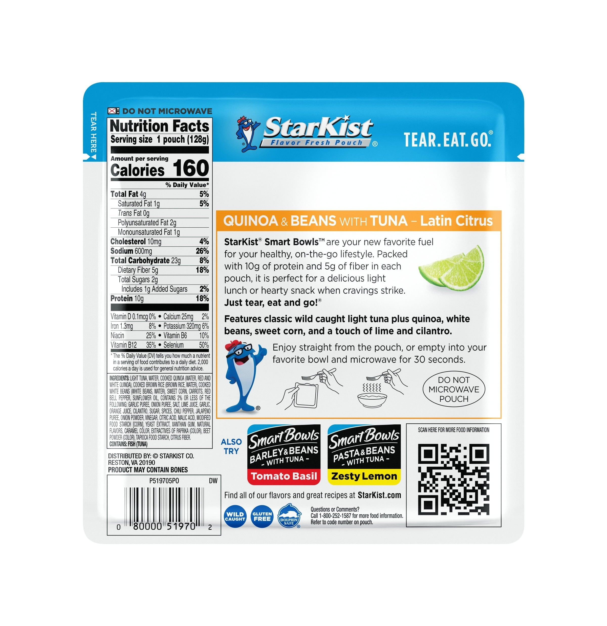 StarKist Smart Bowls Tuna, Quinoa and Beans, Latin Citrus, 4.5 oz Pouch