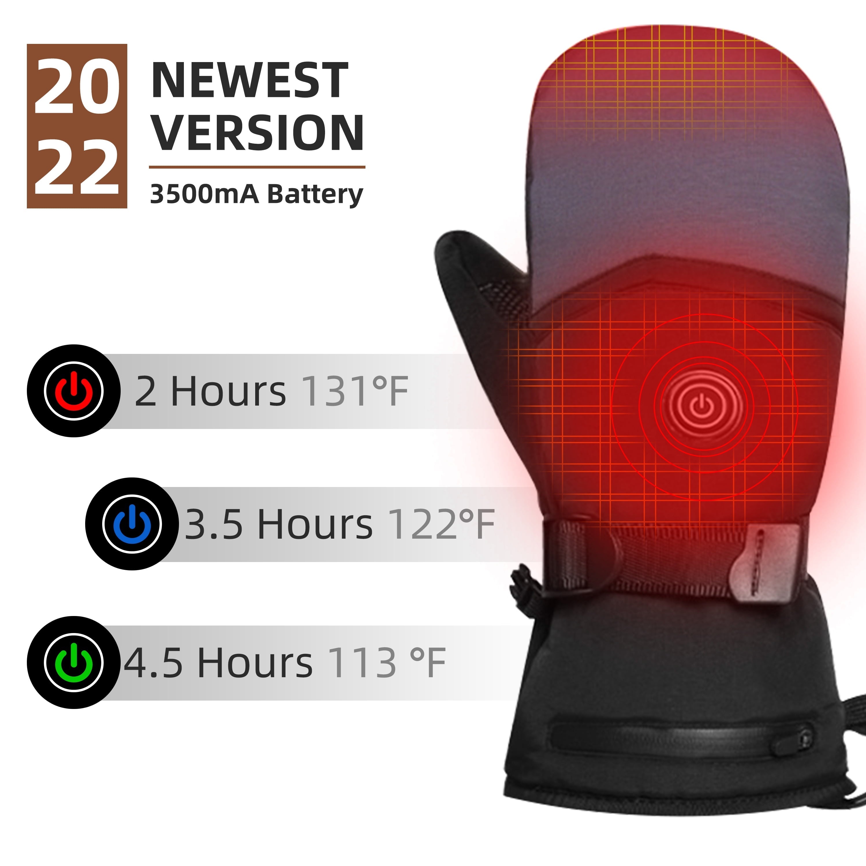 WZCPCV Electric Heated Gloves,Waterproof  Heated Mittens for Men Women,Ski Gloves with 3 Heated Level,Touchscreen Gloves,Professional Ski Gear Snow Gear,Black