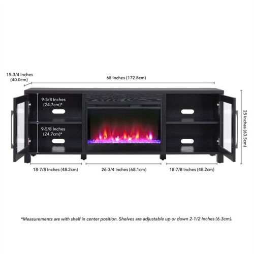 Henn&Hart 68" Black Grain/Glass Fireplace Insert TV Stand