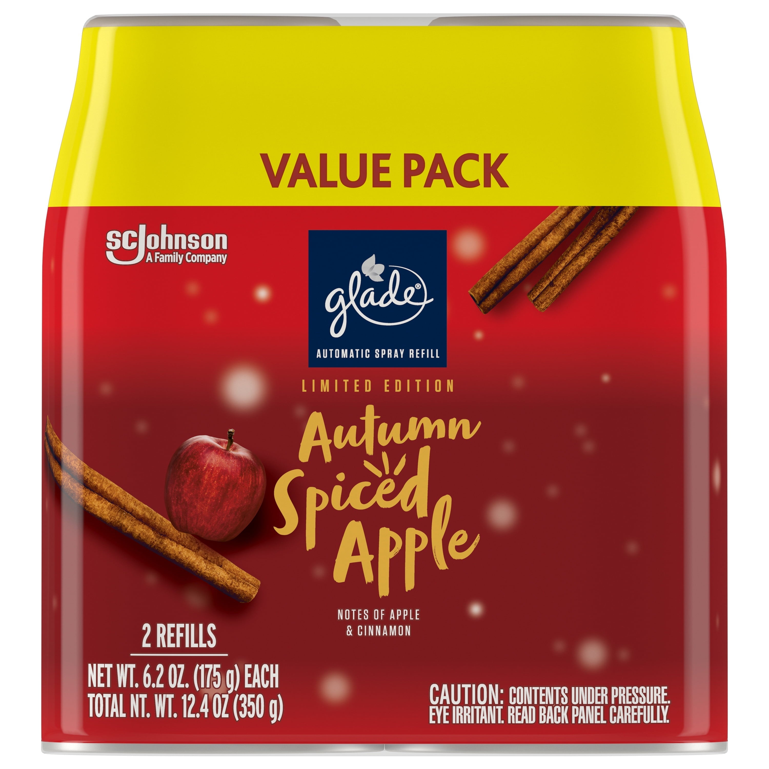 Glade Automatic Spray Refill, Air Freshener, Autumn Spiced Apple, 2 Refills, 6.2 oz Each