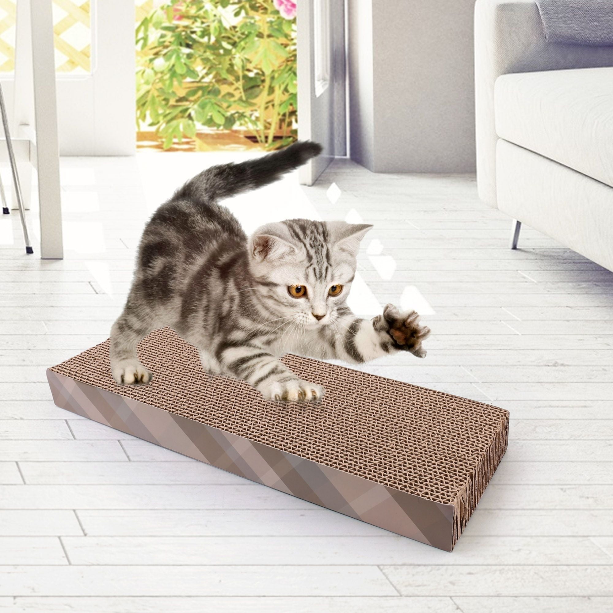 Primepets 2 Small Cat Scratcher Cardboard with Catnip, 15.8x4.8 in