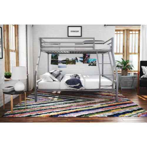 Novogratz Bunk Bed Twin-Over-Full Sturdy Attached Ladder Stainless Steel Gray
