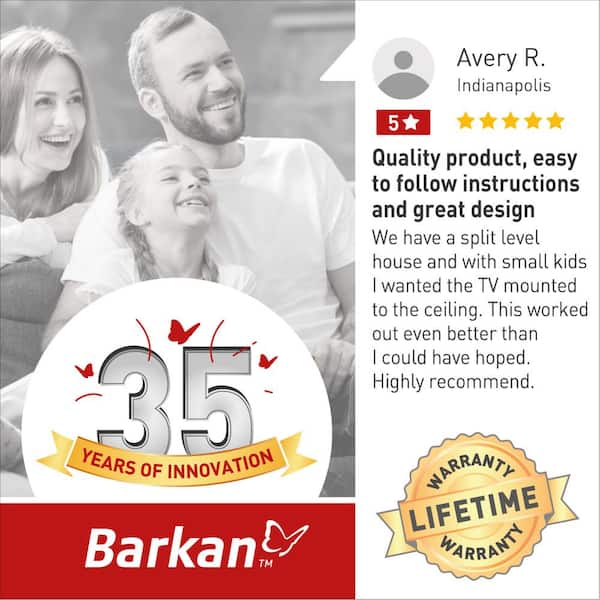 Barkan 29 in. to 65 in. Full Motion - 3 Movement Flat / Curved TV Ceiling Mount, White & Black, Telescopic Adjustment