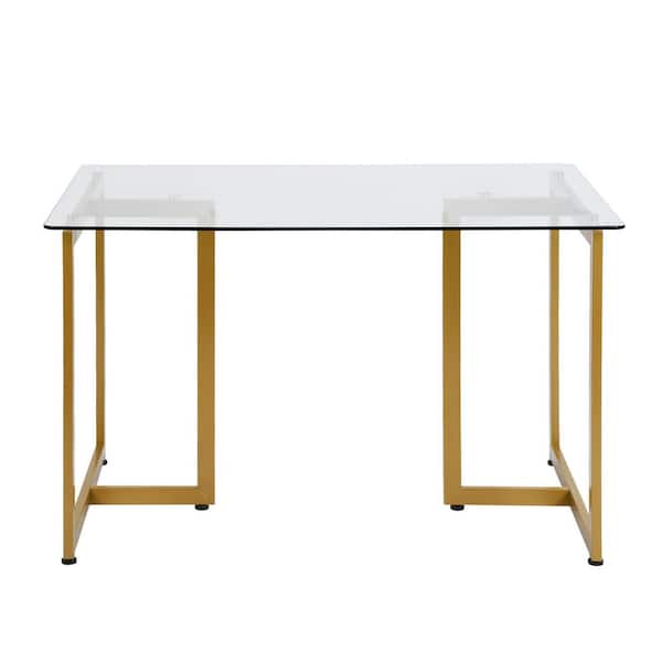 Slip 47 in. Rectangular Clear Glass Top Elegant Computer Desk with Golden Base