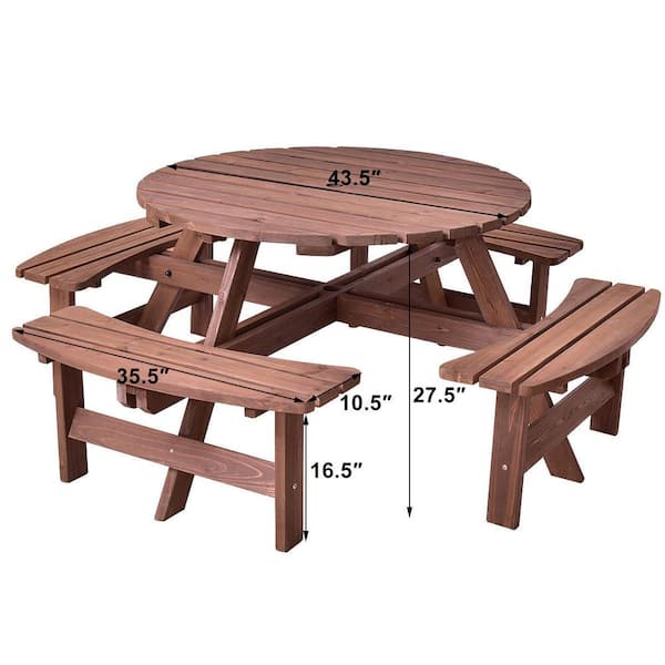 8-Seat Wood Patio Picnic Dining Seat Bench Set