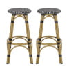 Dohney Outdoor French Aluminum 29.5 Inch Barstools, Set of 2, Navy Blue, White, and Bamboo Finish