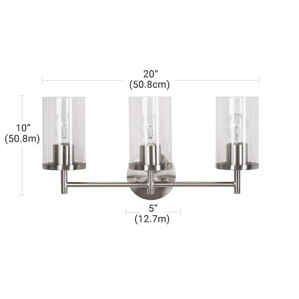 Kinglet 20 in. 3-Light Brushed Nickel Vanity Light, Towel Bar, Towel Ring Paper Holder and Towel Hook Bath Set (5-Piece)