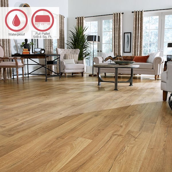 Outlast+ Marigold Oak 12 mm T x 7.4 in. W Waterproof Laminate Wood Flooring (549.6 sqft/pallet)