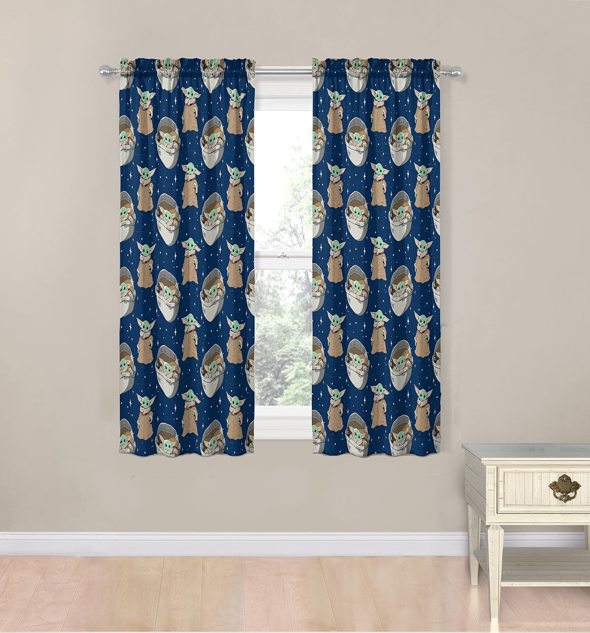 Baby Yoda Kids Window Drapes, 82 x 63, Microfiber, Blue, Star Wars