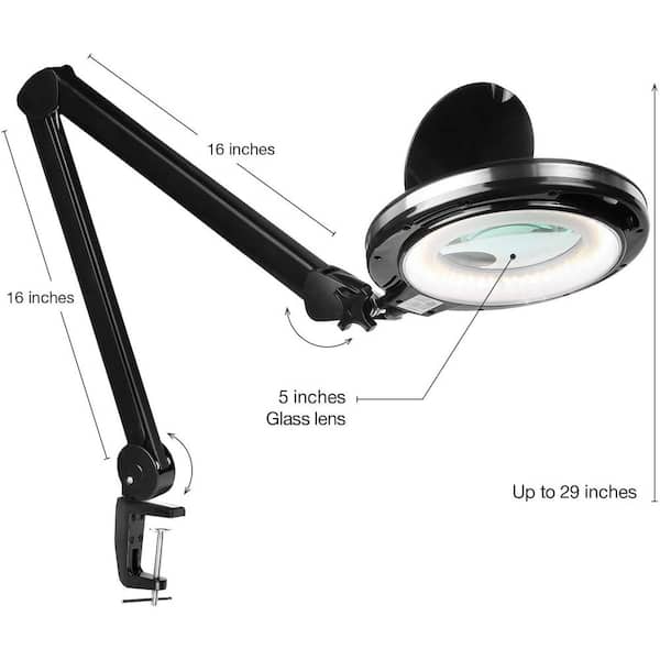 Lightview 29 in. Black Screw Clamp Dimmable 5-Diopter Lighted Magnifier Desk Lamp