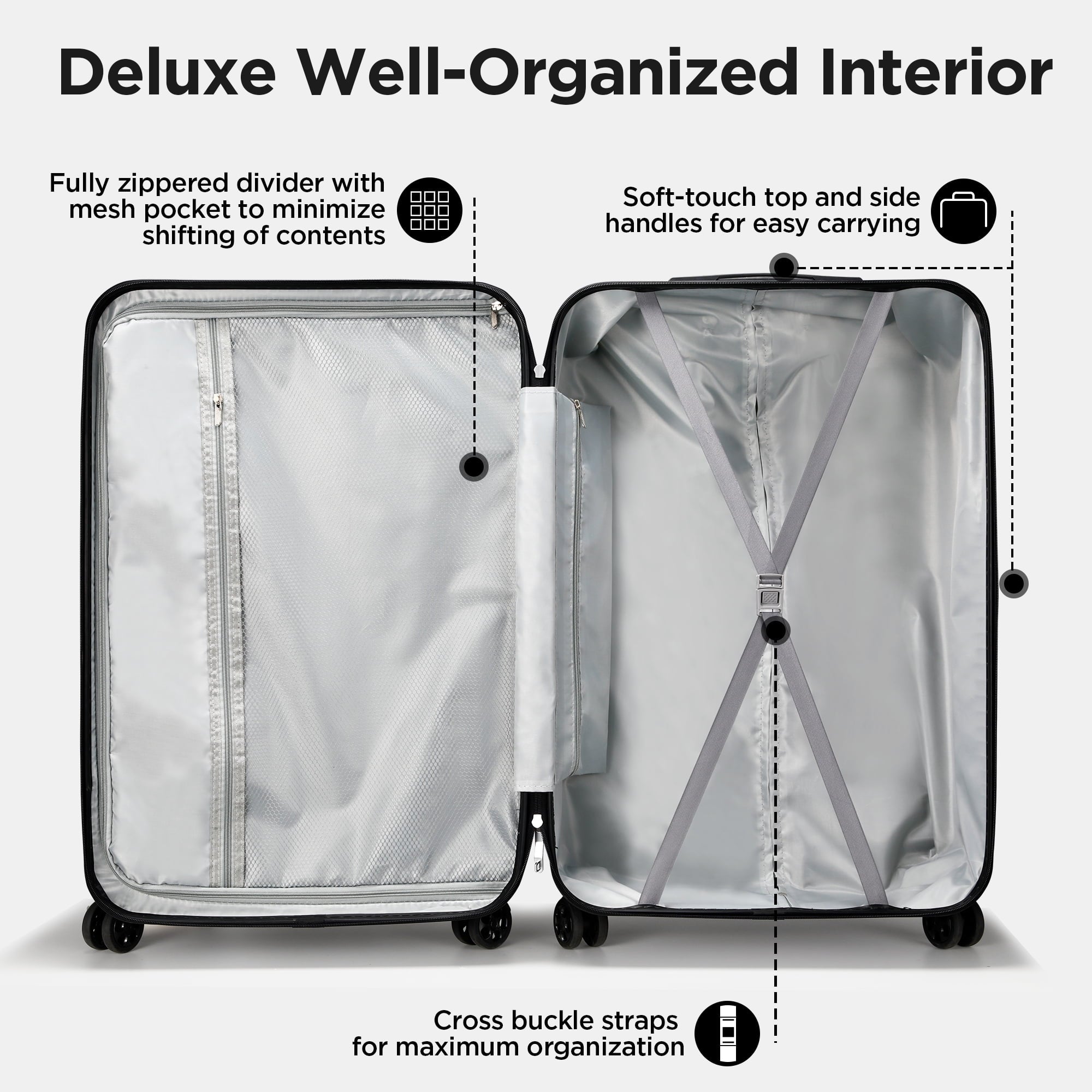 Famistar Hardside Luggage Suitcase 4 Piece Set with 360° Double Spinner Wheels Integrated TSA Lock, 14” Travel Case, 20