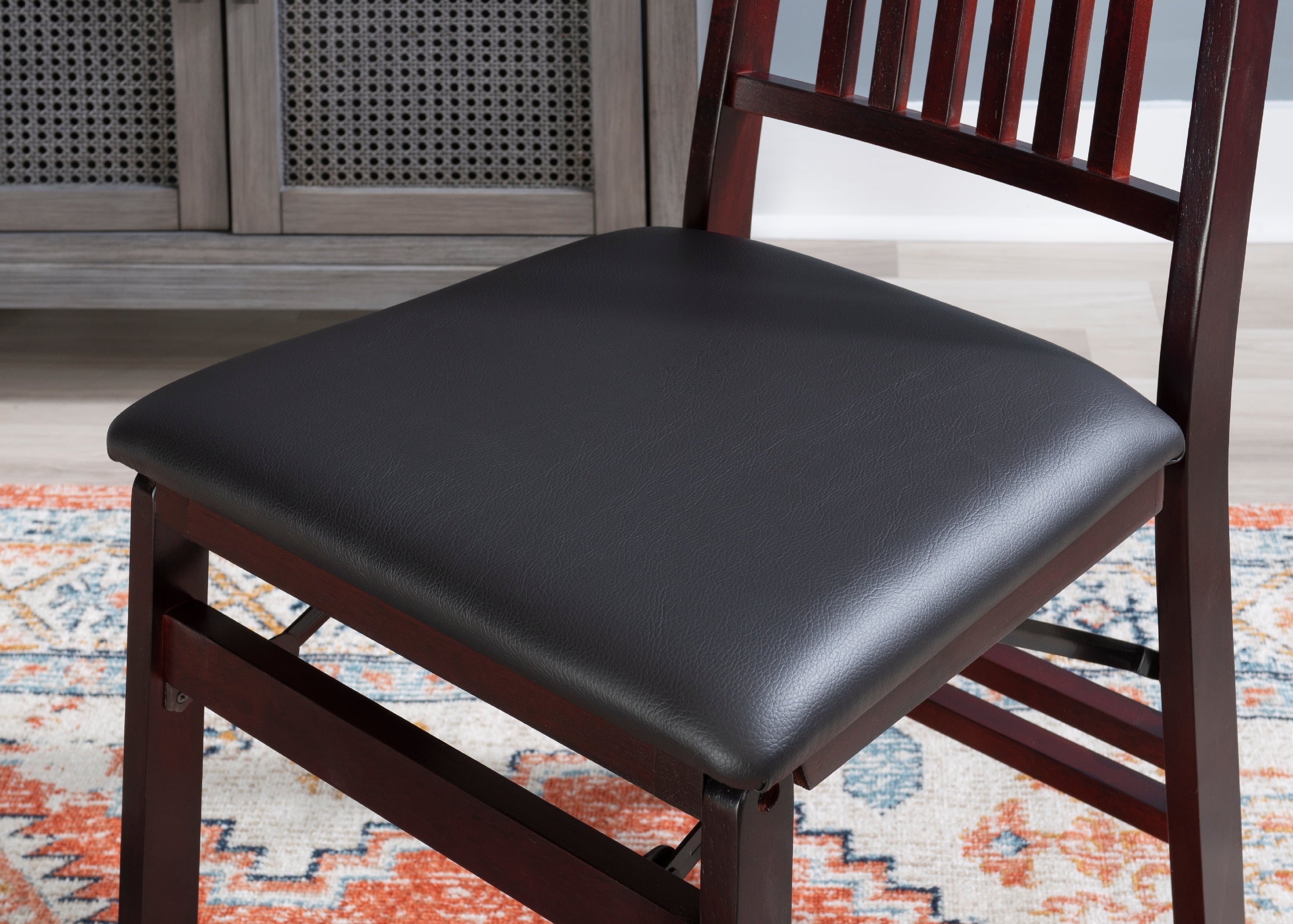 Linon Lafitte Folding Dining Chair, Set of 2, Dark Brown Faux Leather