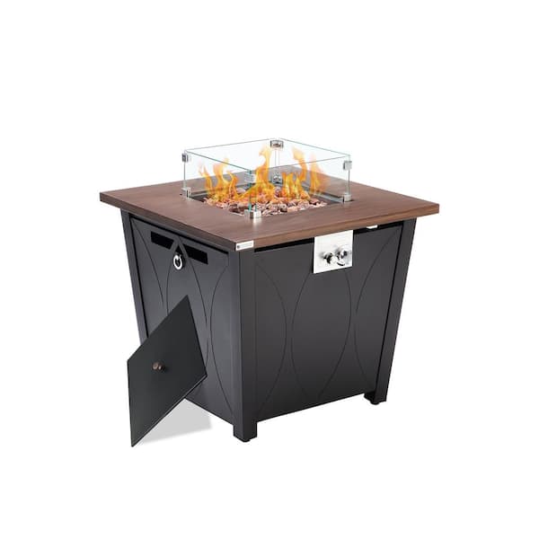 28 in. Black Square Aluminum Propane Gas Fire Pit Table 50,000 BTU with Waterproof Cover and Lava Rocks