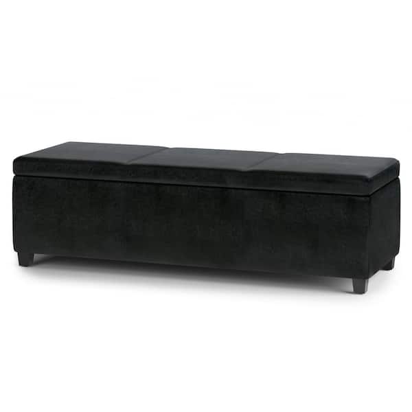 Avalon Midnight Black Extra Large Storage Ottoman Bench
