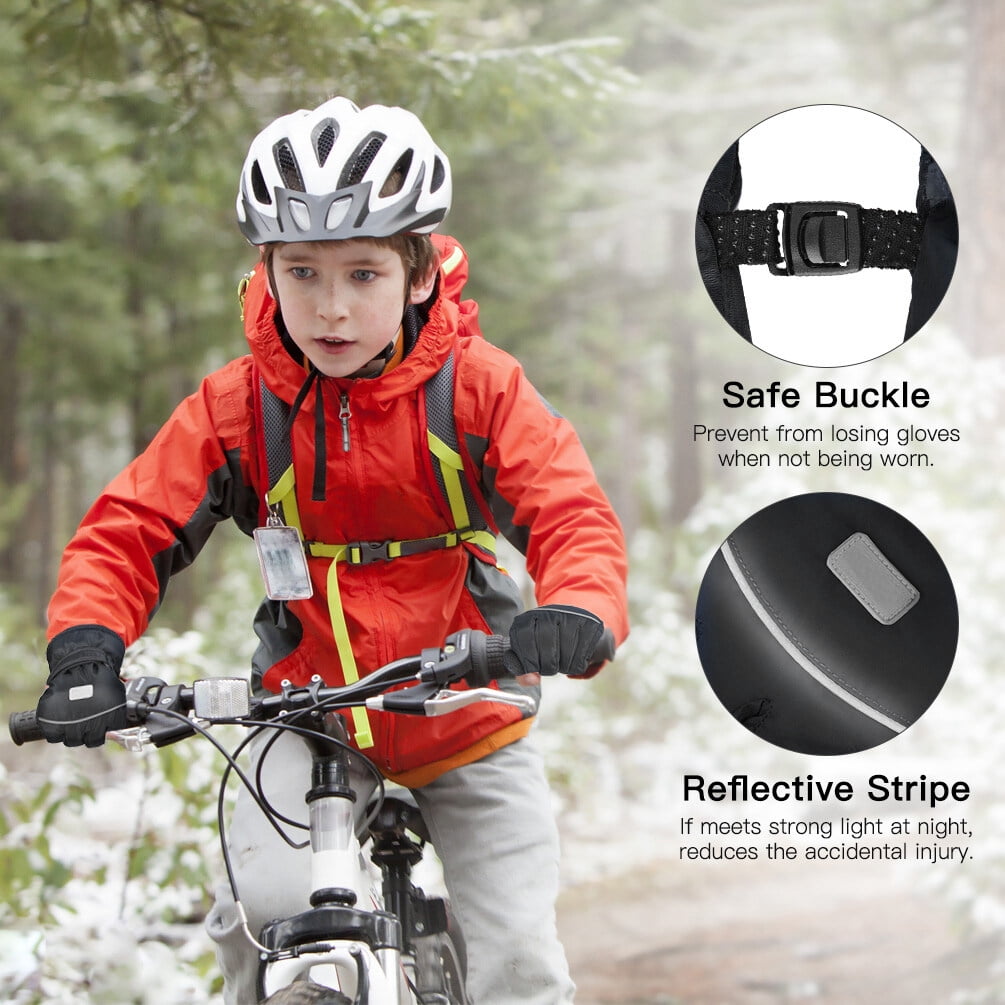 Vbiger Kids Ski Snow Gloves Boys Girls Warm Winter Gloves Kids Waterproof Windproof Thermal Fleece Anti Slip Mittens with Grip for Skiing Sledding Cycling & Snowboarding - Black &S