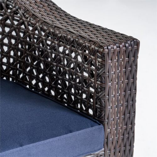 Noble House Big Sur Patio Swivel Chair Wicker with Cushion Multi-Brown/Na<wbr/>vy Blue