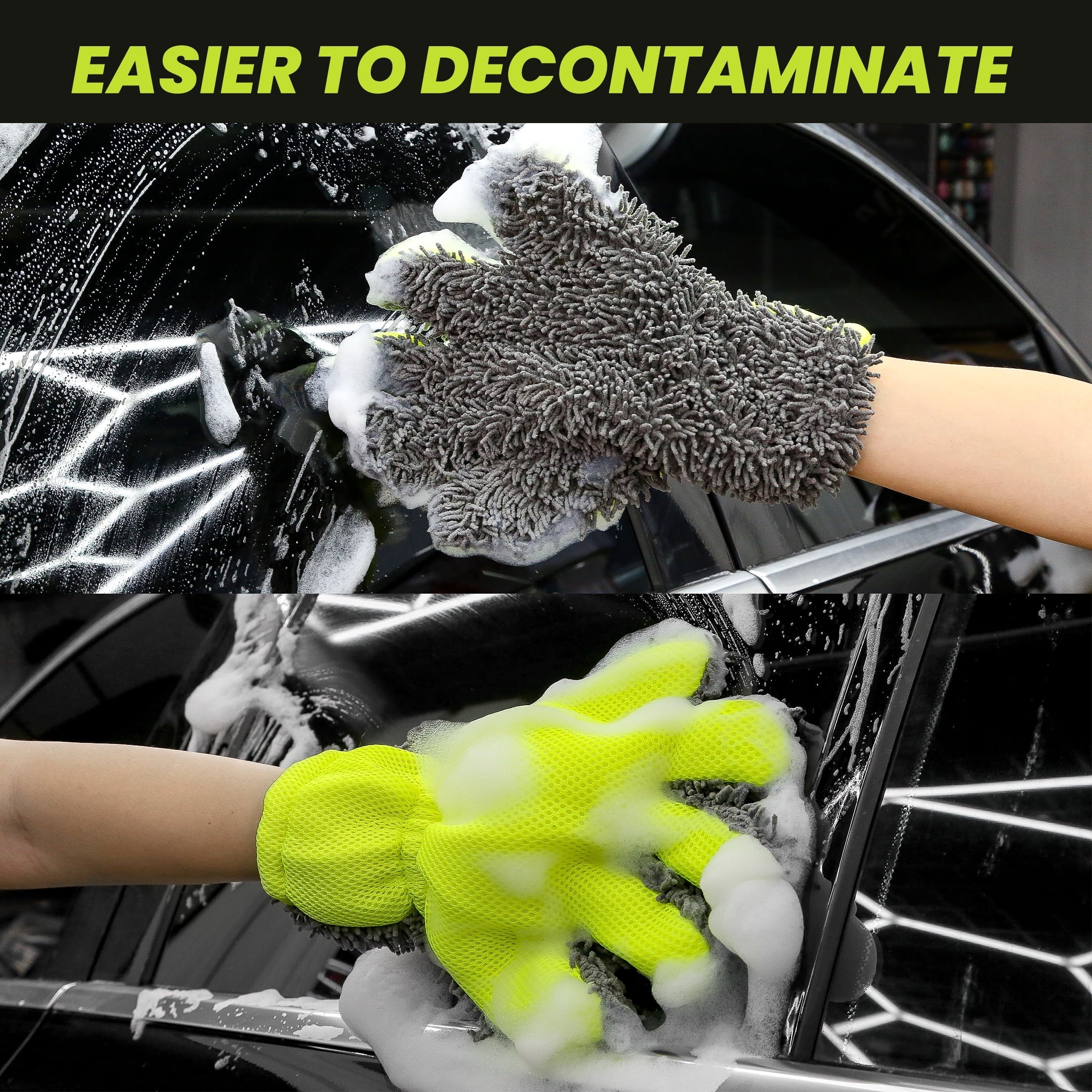 2Pcs car wash glove,5-Finger Chenille Mitt,microfiber car wash mitt