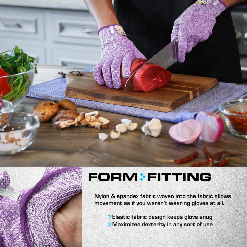 Station Ultra Durable Series Cut Resistant Gloves - Cutting Gloves for Chefs, BBQ and Cooking - Level 5 Protection; Food Grade Safe Cut Proof Gloves - Purple, Medium Size