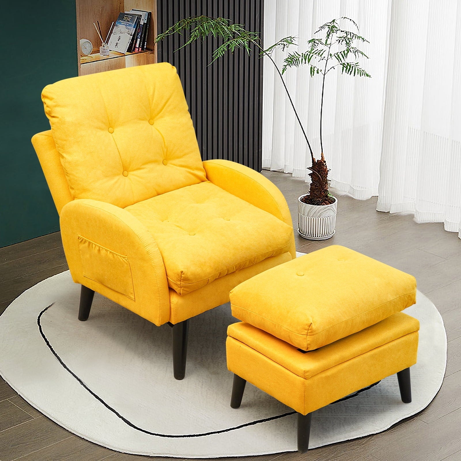 July's Song Accent Chair with Ottoman with Adjustable Backrest,Comfy Read Chair for Living Room with Side Pocket,Recliner Armchair and Ottoman for Bedroom,Yellow