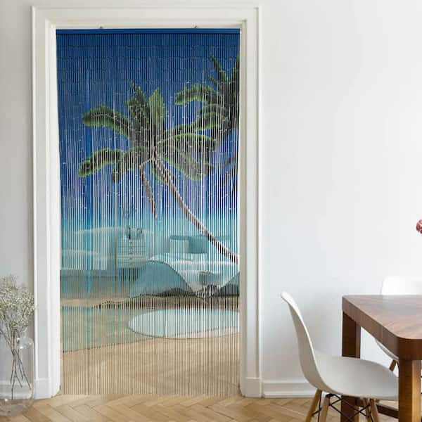 Lagoon Beaded Bamboo Curtain Door 90 Strings 35.5 in. W x 78.8 in. L Wall Mounted Light Filtering Sheer Curtain 1 Panel