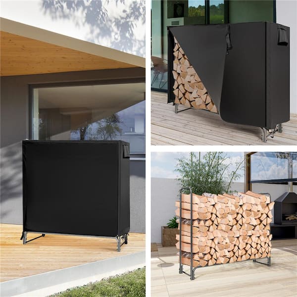 60 in. Heavy-Duty Indoor/Outdoor Firewood Rack with Waterproof Cover