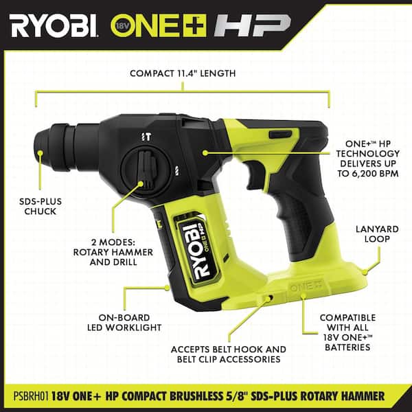 ONE+ HP 18V Brushless Cordless Compact 5/8 in. SDS Rotary Hammer (Tool Only)