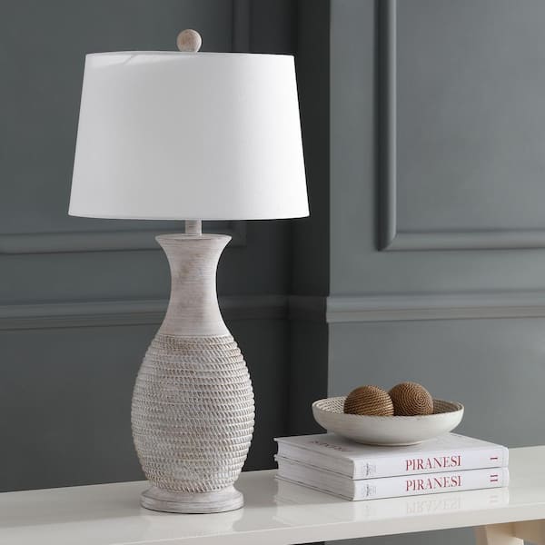 Bentlee 30 in. Grey Textured Hue Table Lamp with White Shade (Set of 2)