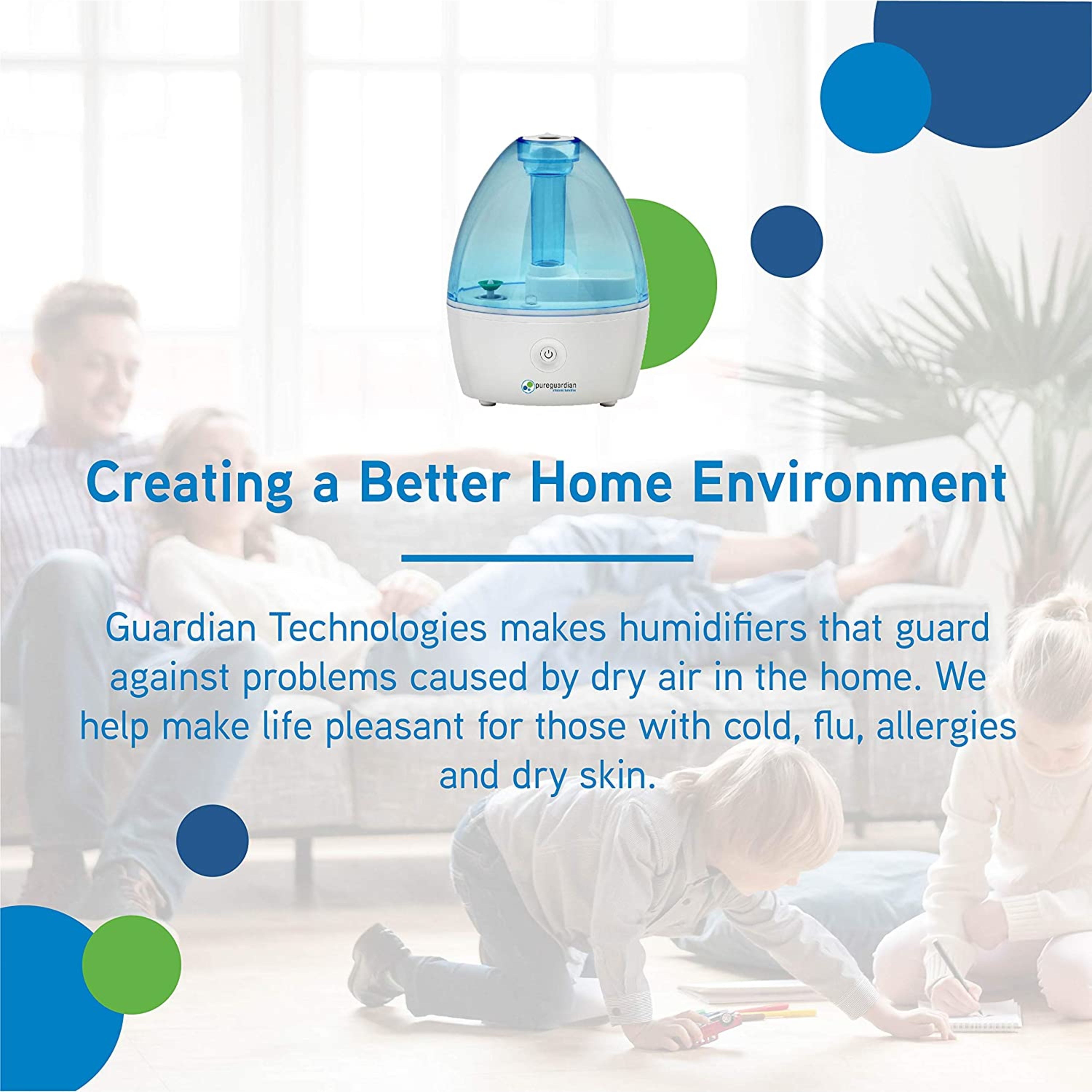 Pure Guardian 14-Hour 0.21 Gallon Cool Mist Ultrasonic Humidifier with Nightlight, H910BL
