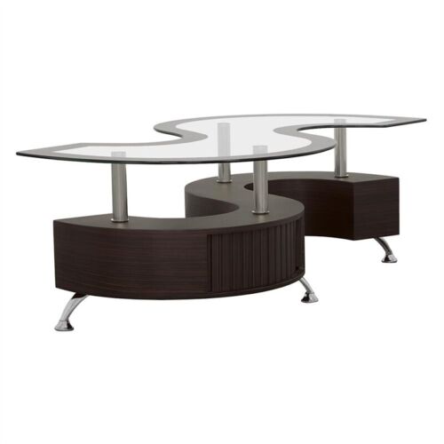 Coaster Buckley 3-Piece Clear Glass Top Coffee Table with Stools in Cappuccino