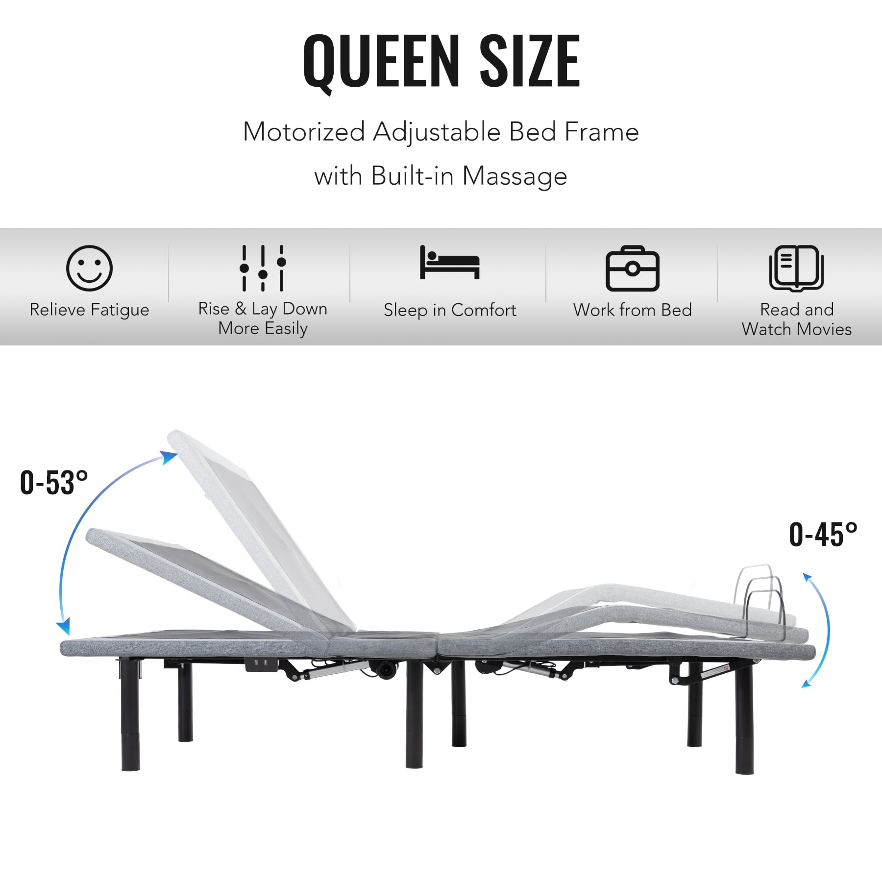 Bestco Motorized Queen Size Bed Frame with Remote Control, USB Ports and Massage