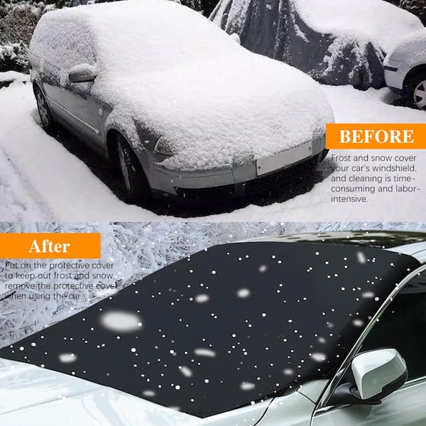 82 in. x 47 in. Black Car Windshield Snow Cover with Magnetic Edge