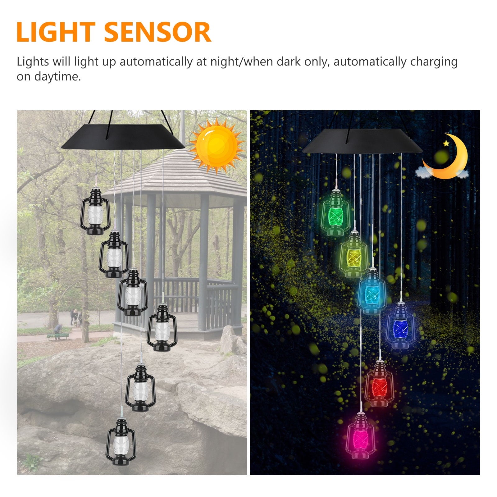 TSV Solar Wind Chime Light, Mobile Discolor LED Lantern Wind Bell Lamp Waterproof for Yard, Gifts for Mom, 25.6''