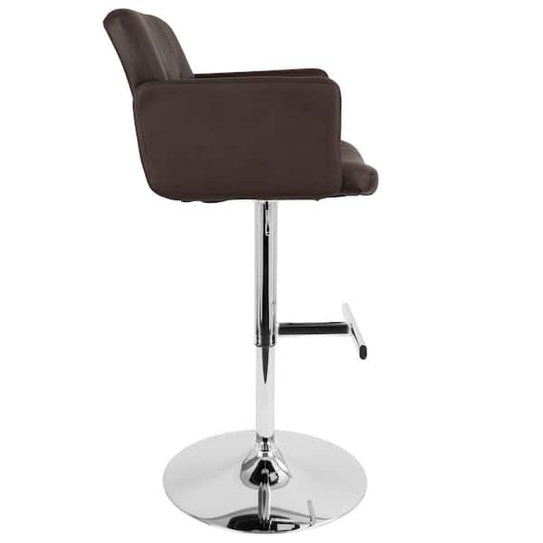Stout Chrome and Brown Faux Leather Adjustable Height Bar Stool