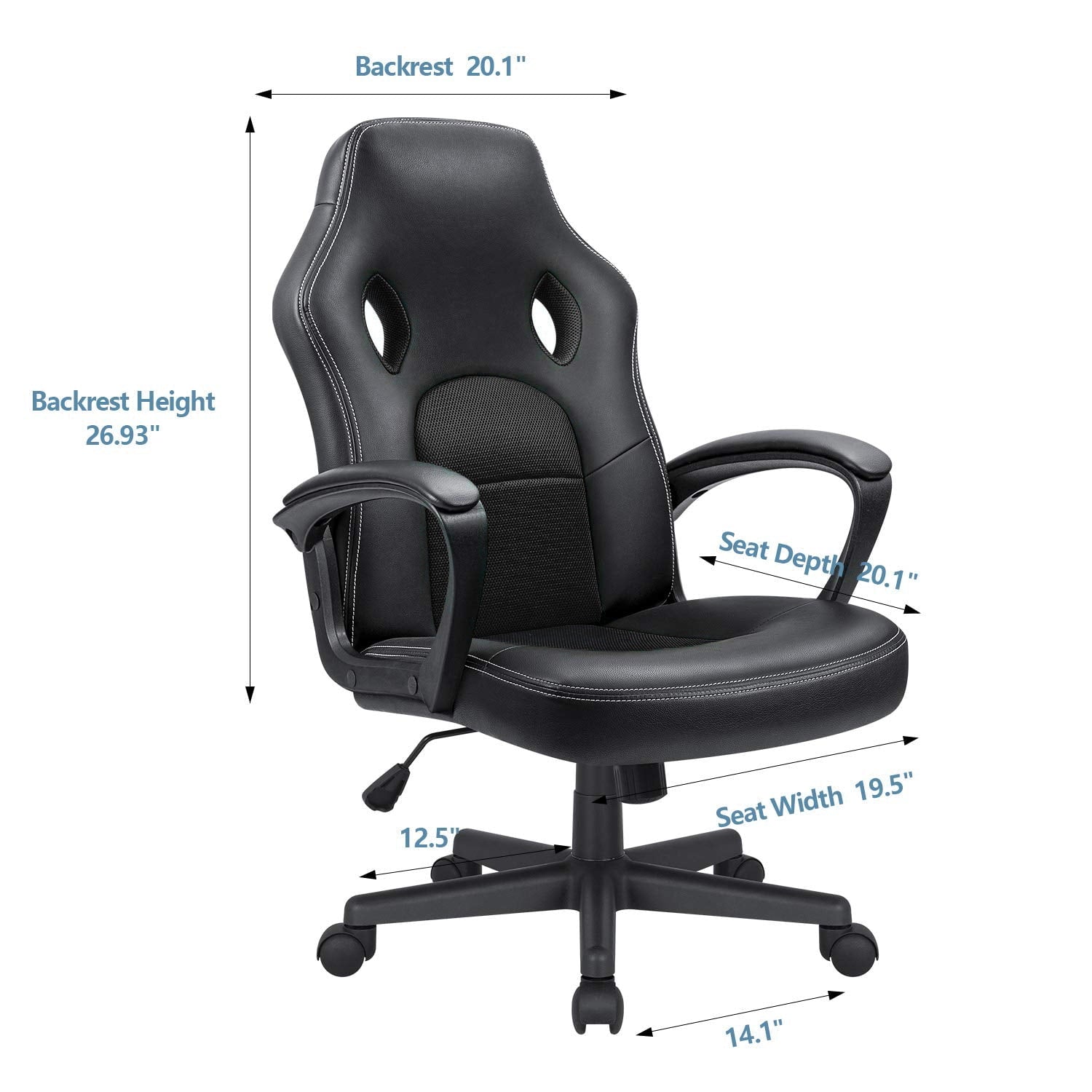 Vineego High Back Office Chair Faux Leather Gaming Racing Chair Ergonomic Adjustable Swivel Executive Chair, Black
