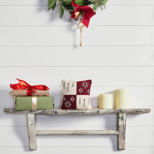 Star of Wonder Burgundy Creme 6 in. x 6 in. Stars Trees Patch Throw Pillow