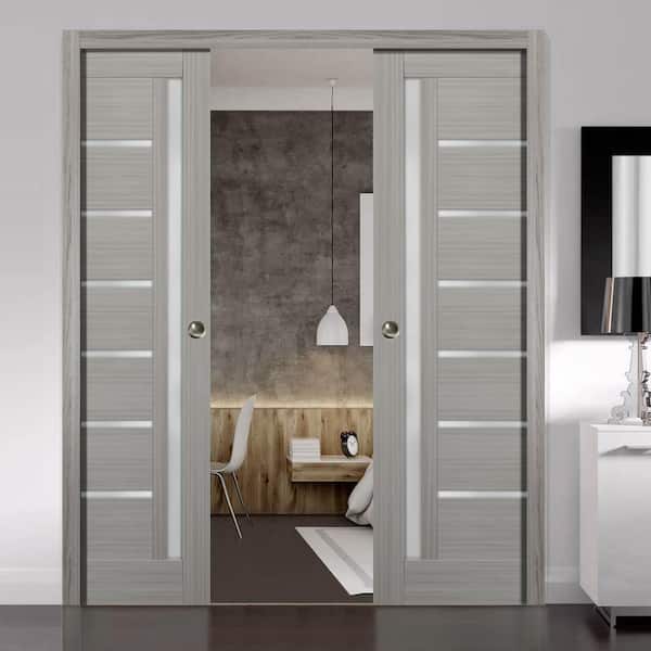 4088 42 in. x 80 in. Single Panel No Bore MDF 1/4 Lite Frosted Glass Gray Finished Pine Wood Interior Door Slab