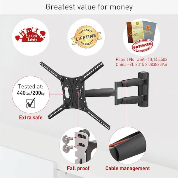 Barkan 13 in. to 75 in. Black Full Motion - 4 Movement Long Premium Flat/Curved TV Wall Mount Extremely Extendable