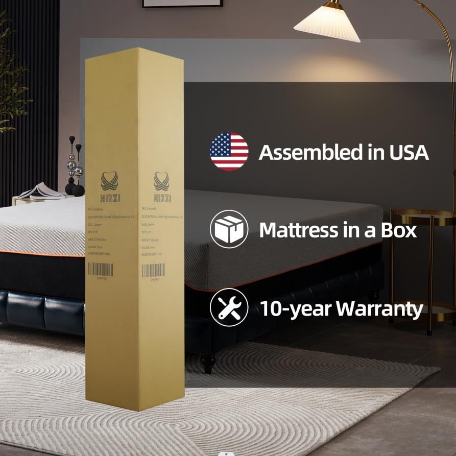 12 inch Hybrid Mattress in a Box Medium-Firm Queen Mattress with Gel Memory Foam for Pressure Relief