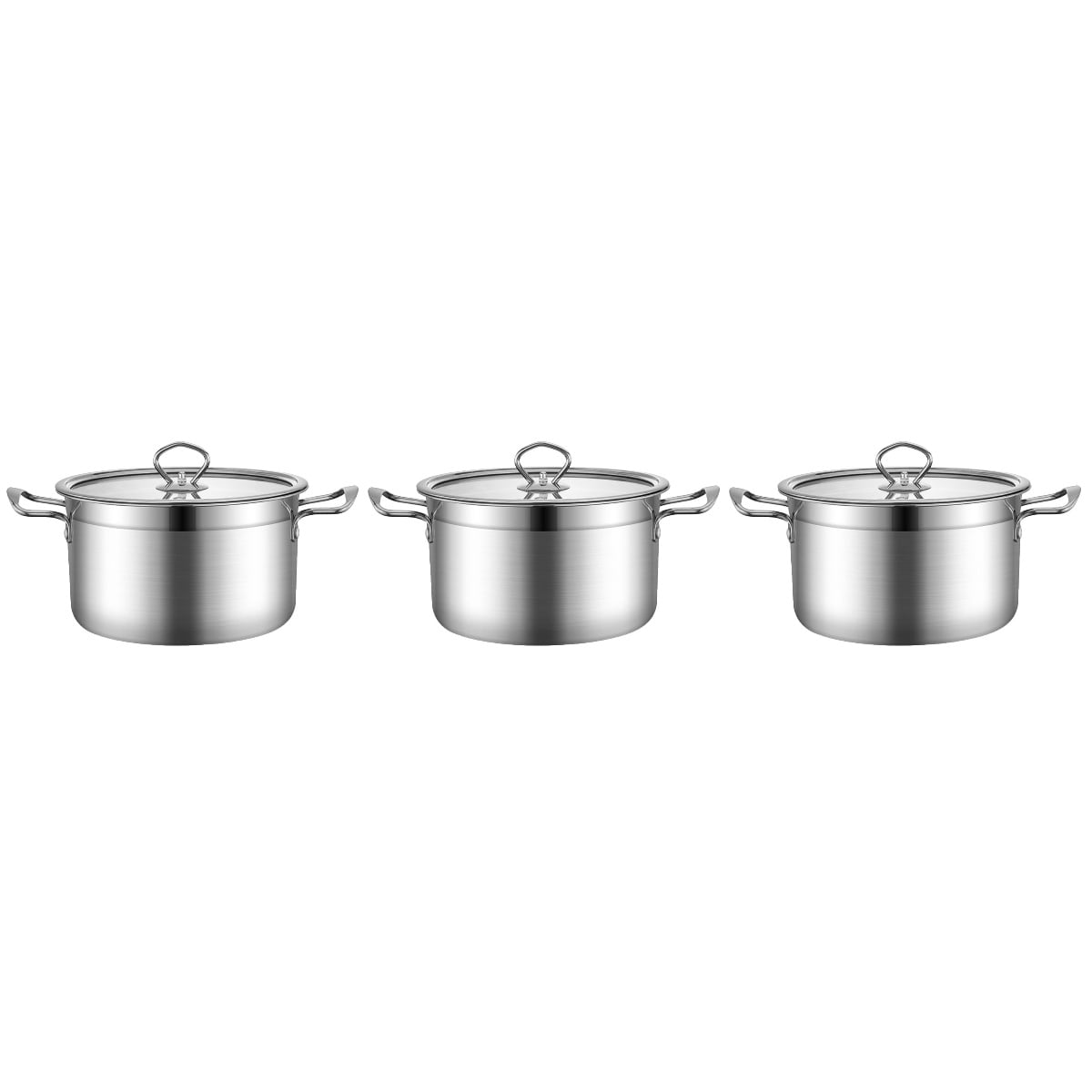 Homemaxs 3pcs Stainless Steel Soup Pot Multifunctional Pot Practical Hot Pot with Glass Lid
