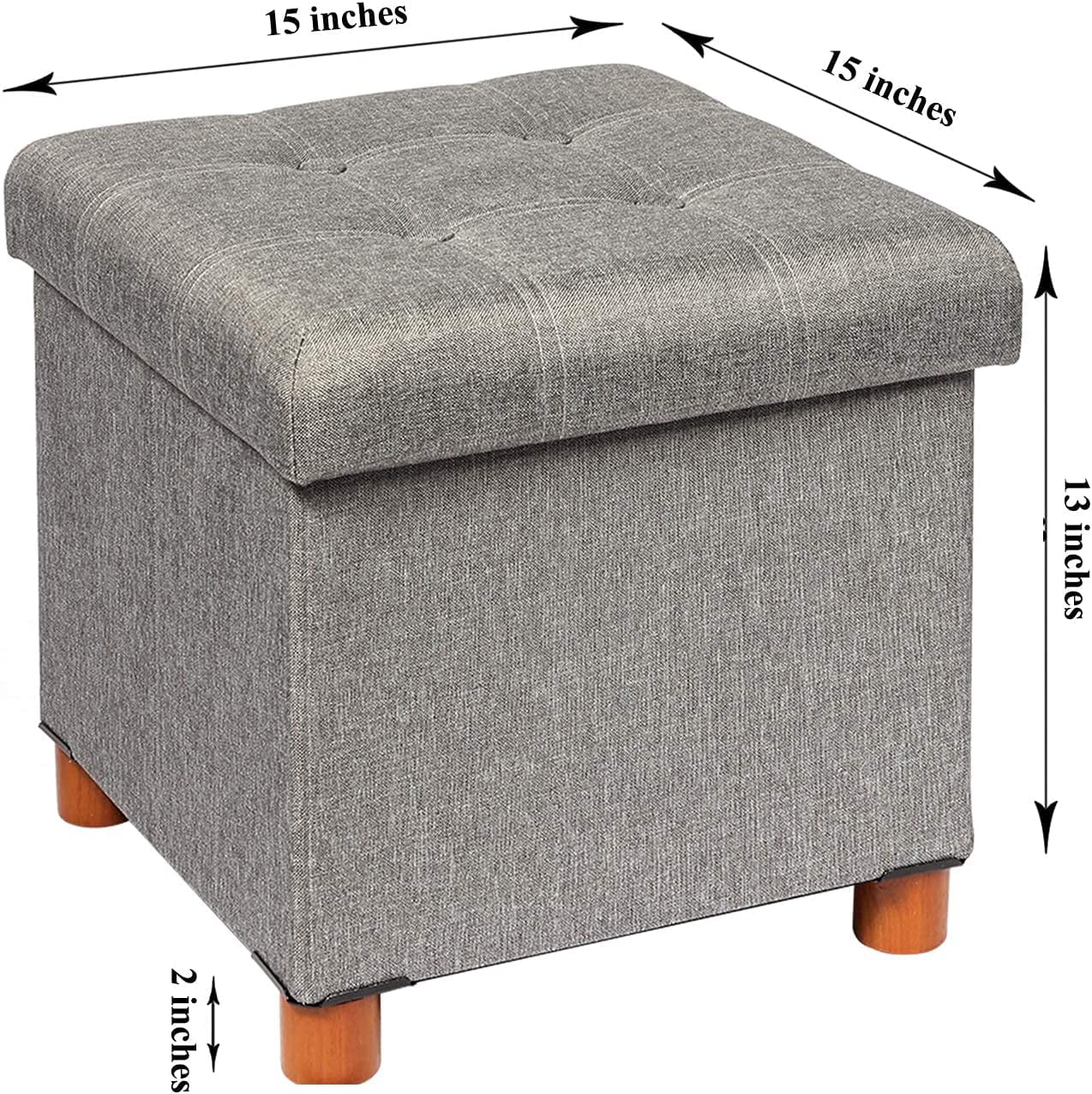 Storage Ottoman with Tray, Foot Stools and Ottomans with Legs, Storage Cube Seat Linen Grey 15