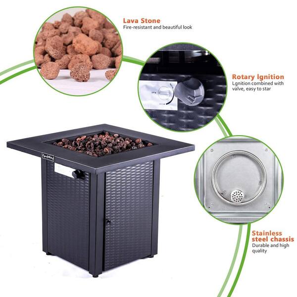 28 in. Black Metal Outdoor Propane Fire Pit Table with Adjustable Flame